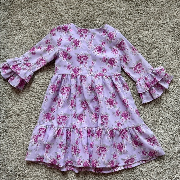 Girls Janie and Jack long sleeve floral dress ruffle dress purple size 6 - Picture 9 of 10